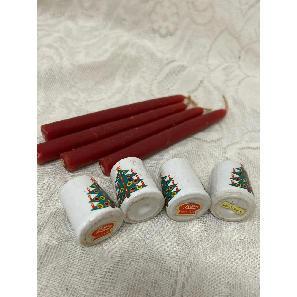 Vintage Christmas Candle Holders Ceramic‎ Tree Decor Set of 4 w Candle